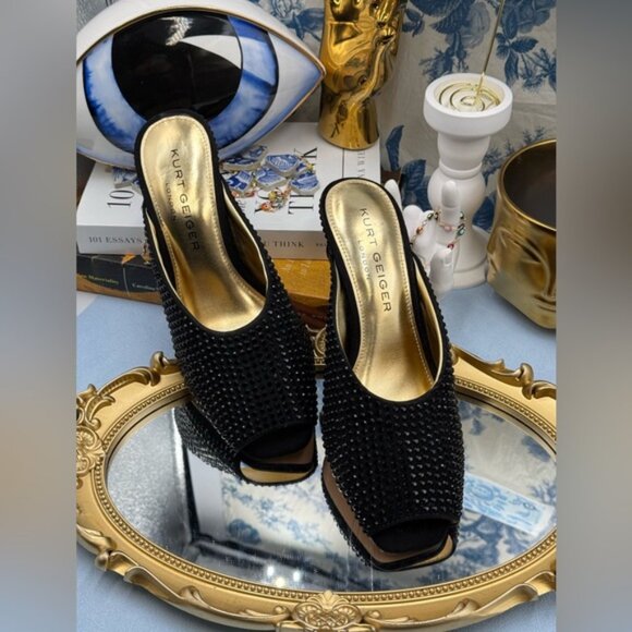 🆕 KURT GEIGER LONDON 🧿 NWOB 60mm Black Crystal Eagle Heel Mule, Sz 37 US 7 - Picture 4 of 16